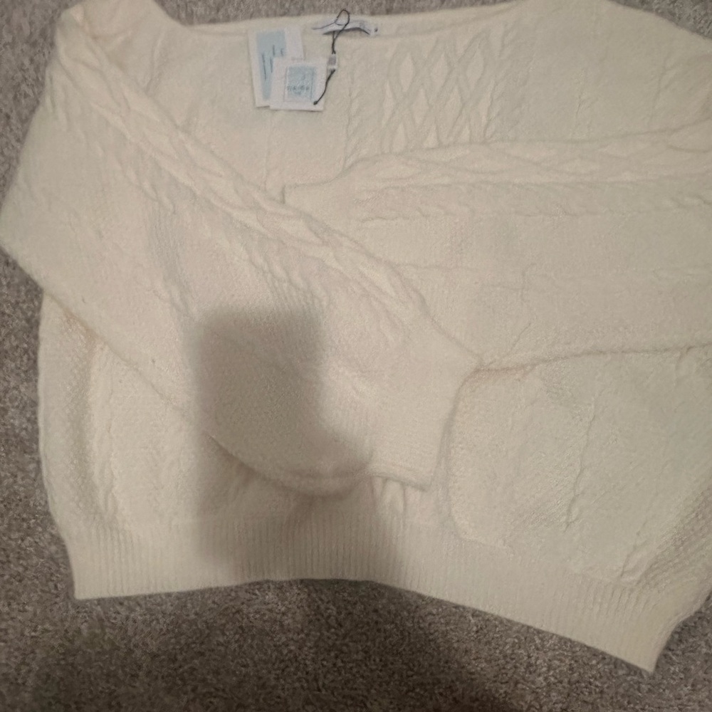 NWT BY Egreis Cream BOAT NECK Sweater with Chunky Knit